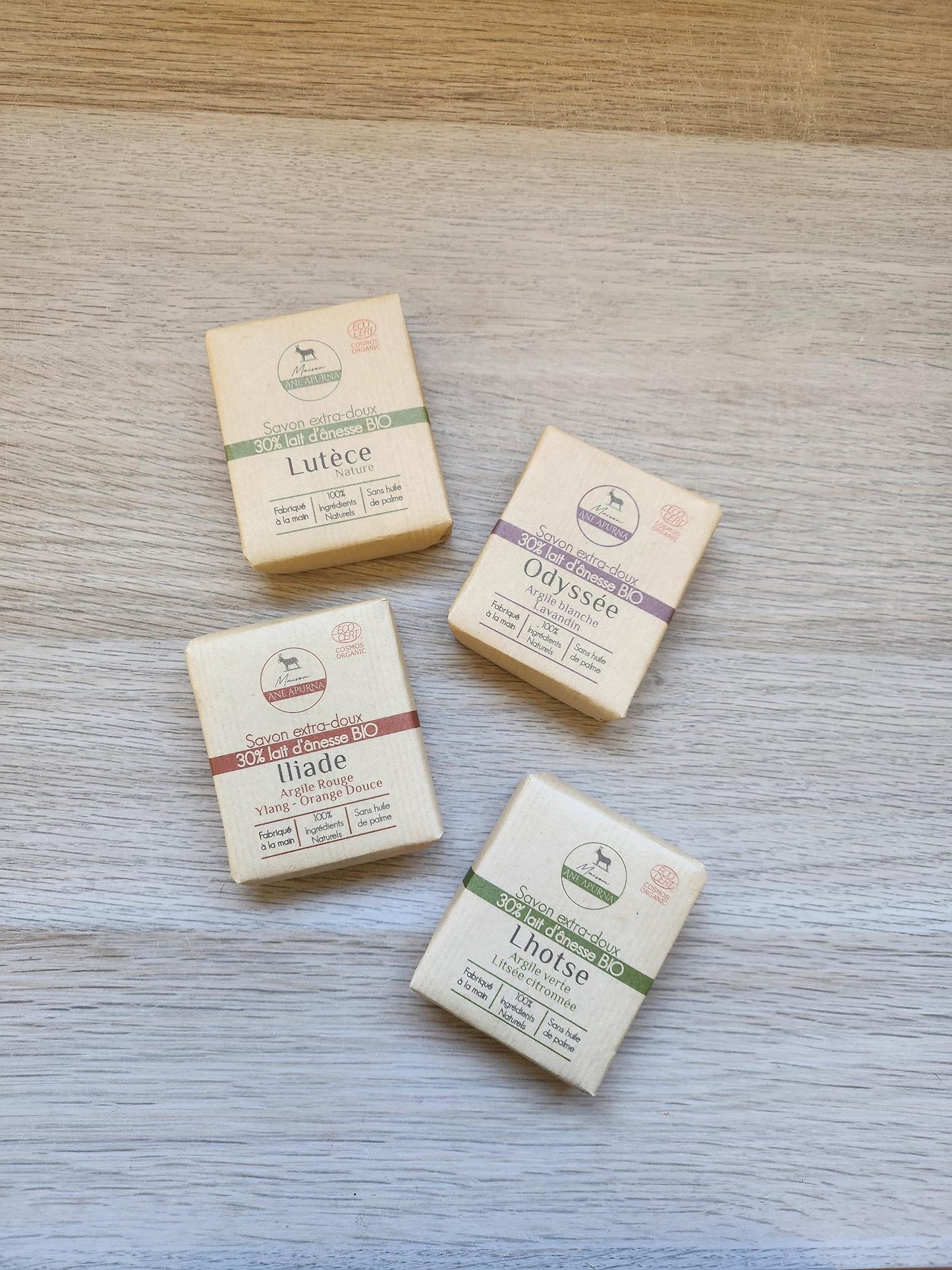 Lot de 4 savons au lait d'ânesse bio - 100g